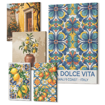 Sada obrazů pentaptych Italské citrusové motivy ve středomořském stylu