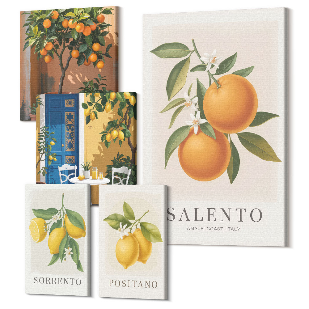 Sada obrazů na zeď pentaptych Ovocné inspirace z Itálie, provensálský a rustikální styl