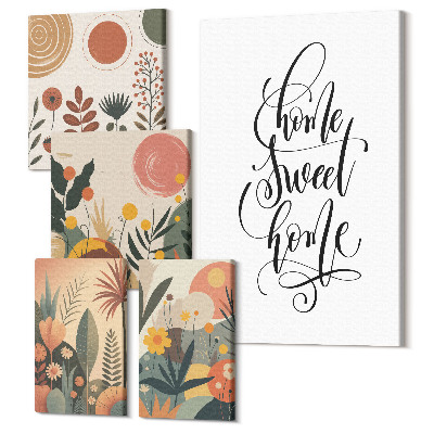 Sada obrazů pentaptych Stylové dekorace s rostlinnými motivy a nápisem