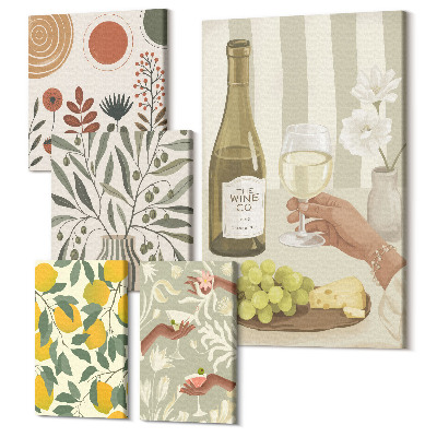 Sada 5 obrazů Stylové dekorace s vínovou a botanickou tématikou