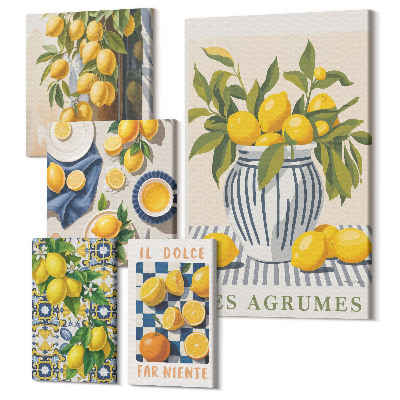 Sada obrazů pentaptych Citrusové inspirace v nástěnných dekoracích v provensálském stylu