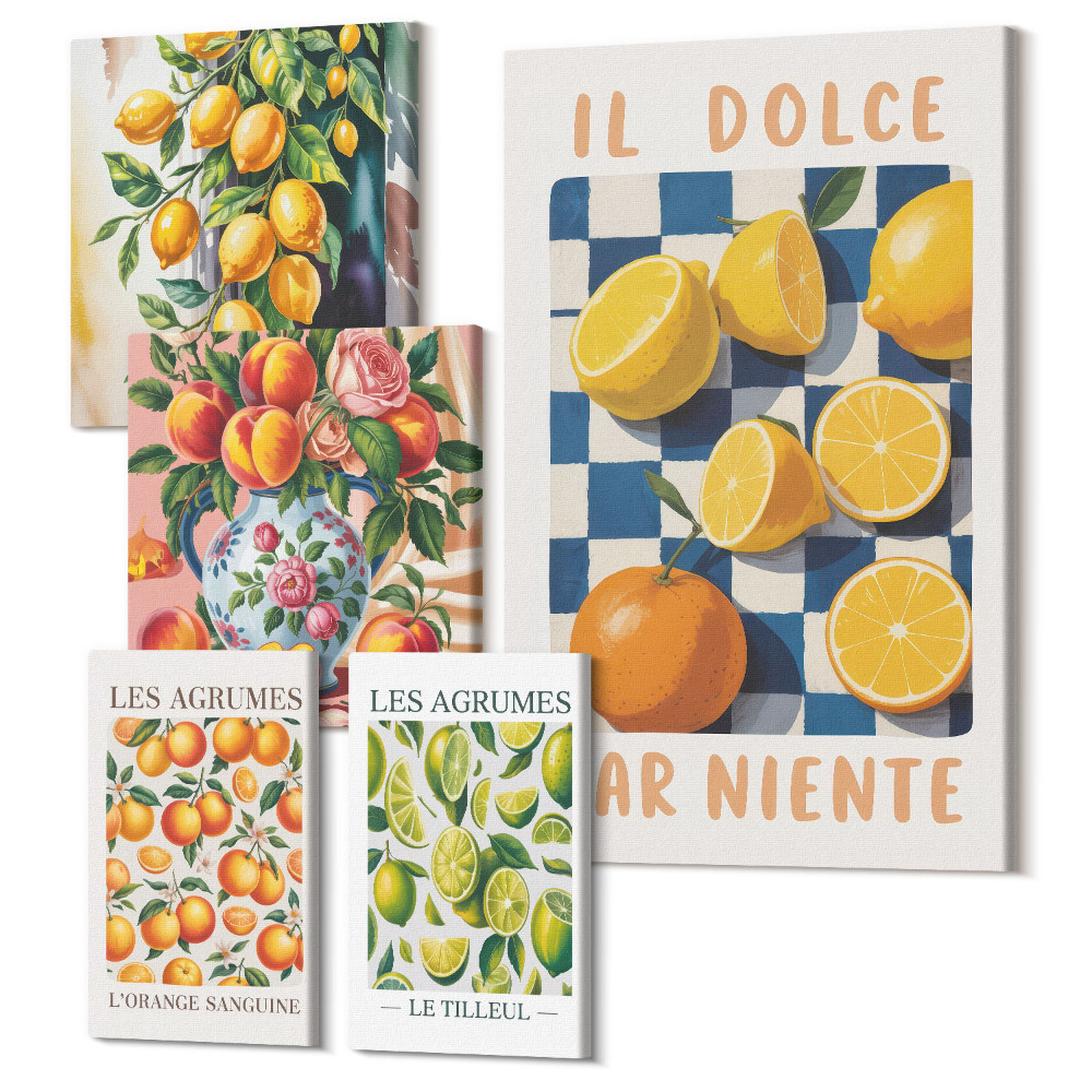 Sada obrazů pentaptych Citrusové retro inspirace do kuchyně