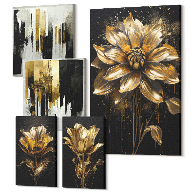 Sada obrazů na zeď pentaptych Květinové motivy v elegantním, moderním stylu
