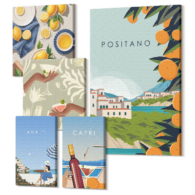 Sada obrazů na zeď pentaptych Italské prázdninové pohledy na Amalfi a Capri