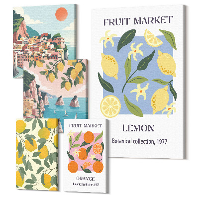 Sada 5 obrazů Ovocné motivy a vintage krajiny