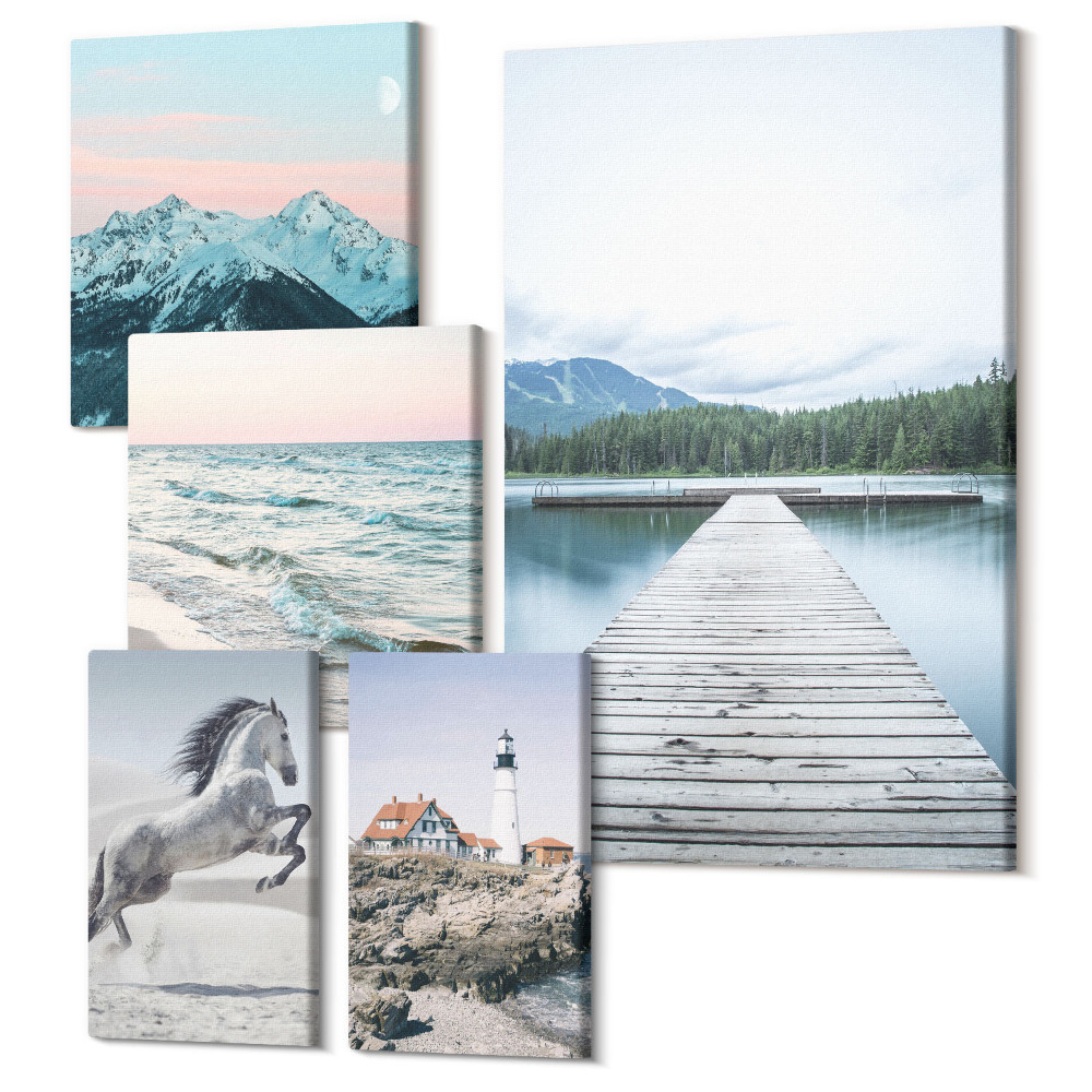 Sada 5 obrazů Příroda a krajina v harmonickém souboru dekorací