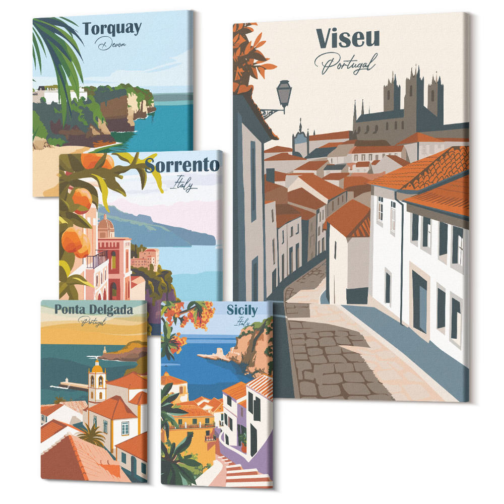 Sada obrazů na zeď pentaptych Pohledy evropských měst do malebných uliček