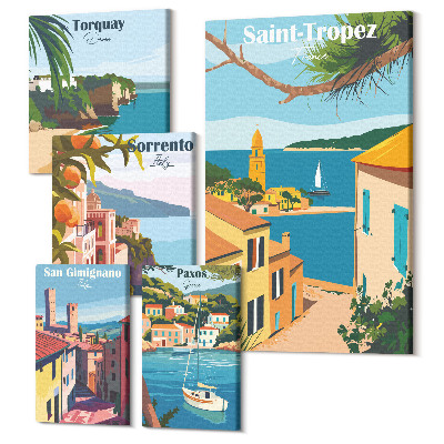 Sada 5 obrazů Krajiny evropských přímořských měst