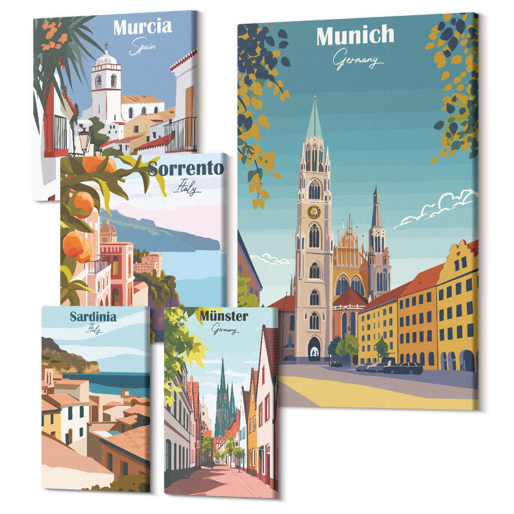 Sada obrazů pentaptych Pohledy evropských měst na architekturu a krajinu