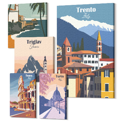 Sada 5 obrazů Evropská města a krajiny v retro stylu
