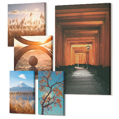 Sada 5 obrazů Klidné přírodní krajiny s zenovými motivy a harmonií