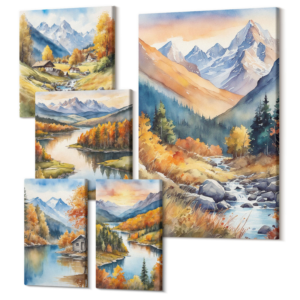 Sada 5 obrazů Horské krajiny v podzimních barvách přírody