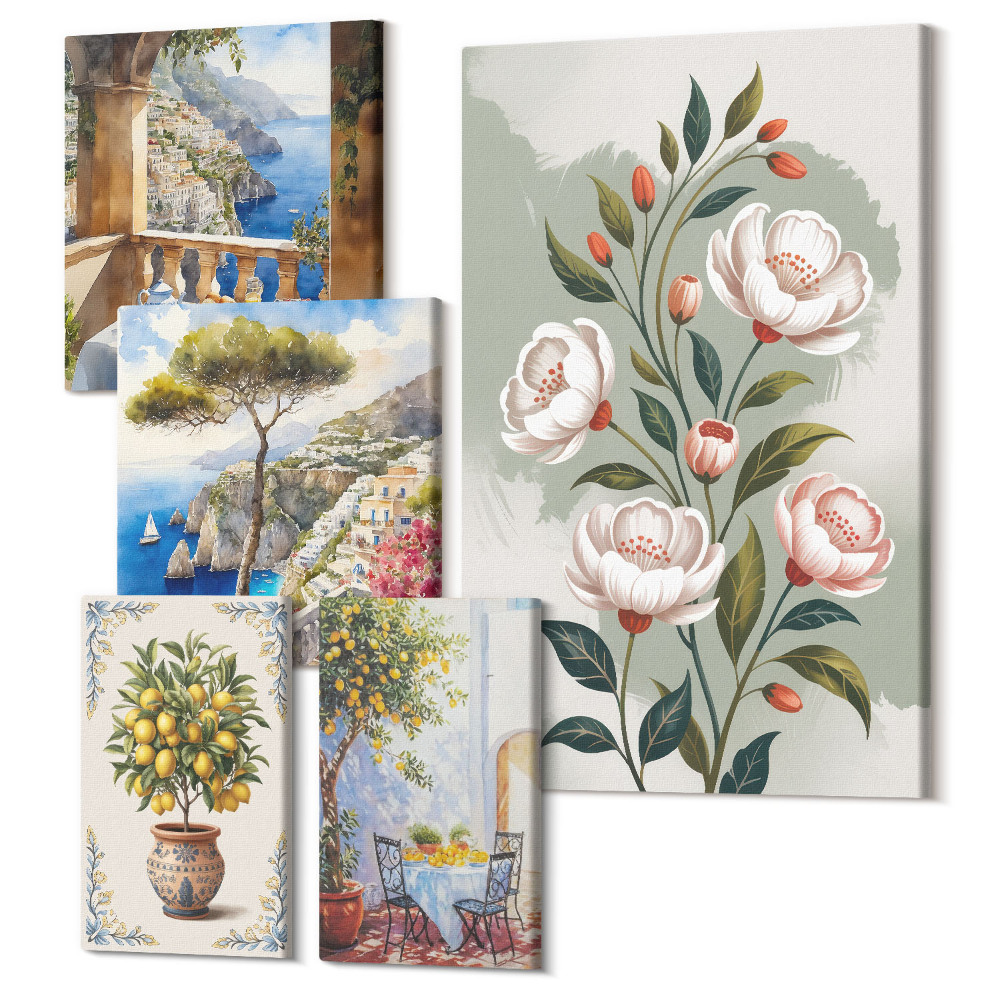 Sada 5 obrazů Květinové motivy a pohledy do malebné krajiny