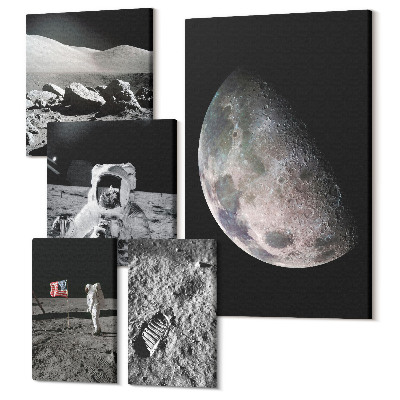 Sada 5 obrazů Měsíční krajiny s astronauty a průzkum vesmíru