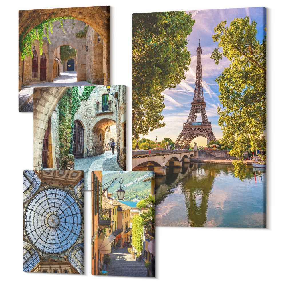 Sada obrazů pentaptych Okouzlující výhledy na evropská města a architekturu