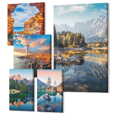 Sada 5 obrazů Přírodní horské a vodní krajiny s krásnými výhledy