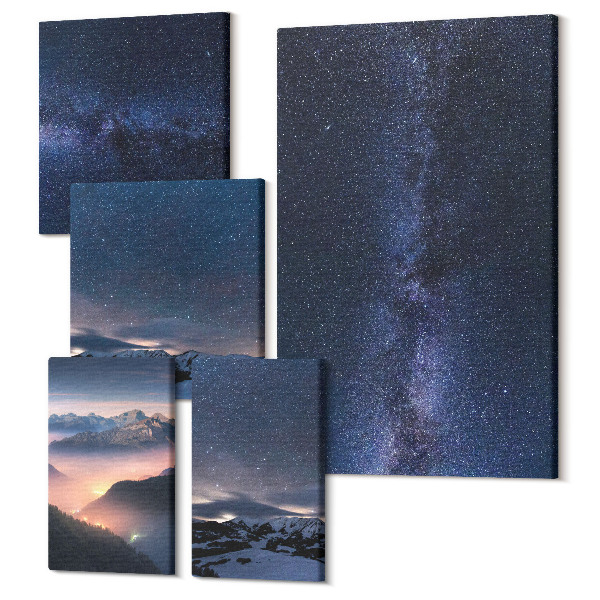 Sada obrazů na zeď pentaptych Kosmické krajiny noční oblohy a hvězd