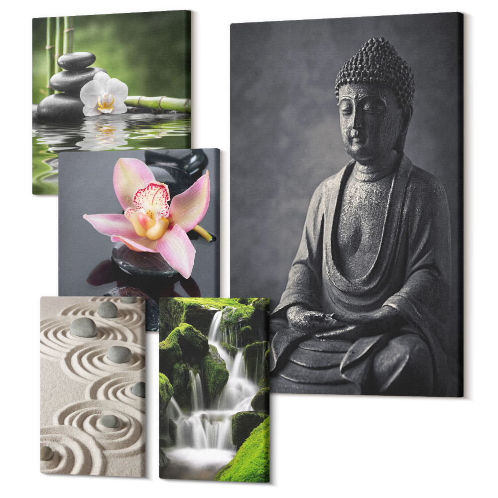 Sada 5 obrazů Relaxační zenová atmosféra s prvky přírody a meditace