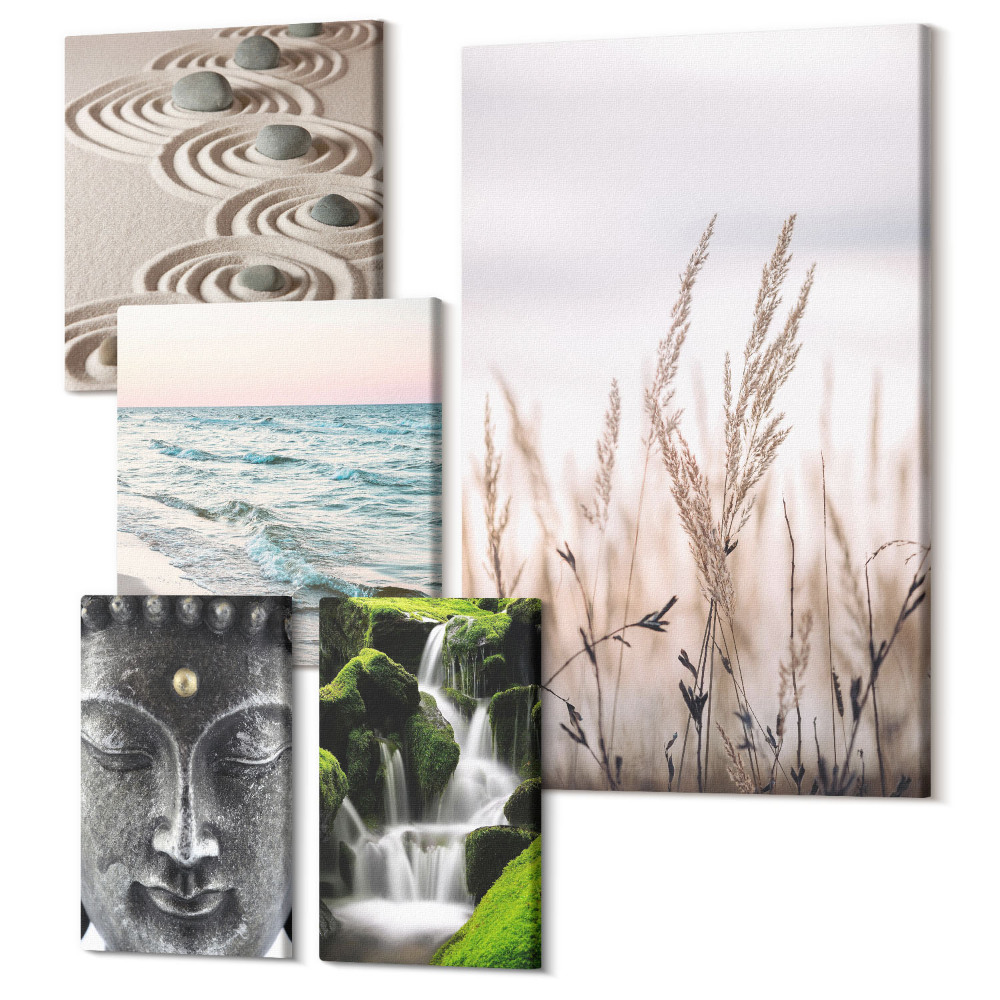 Sada obrazů pentaptych Relaxační příroda, klid vody a harmonie zenu