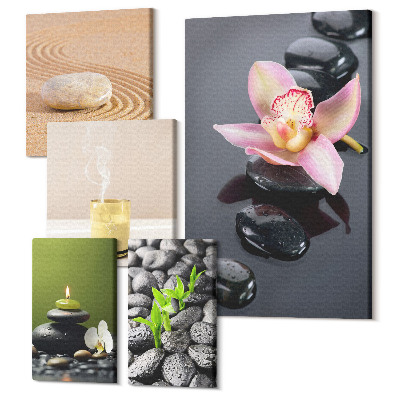 Sada 5 obrazů Relaxační zenové motivy s kamínky a květy orchidejí