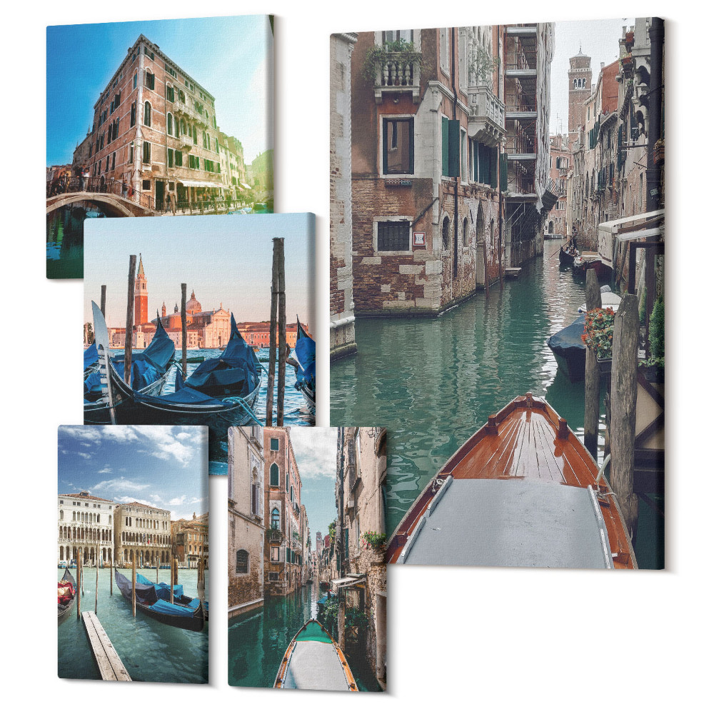 Sada 5 obrazů Benátské kanály a okouzlující gondoly ve městě
