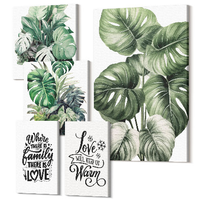 Sada 5 obrazů Rostlinné motivy s inspirativními boho citáty