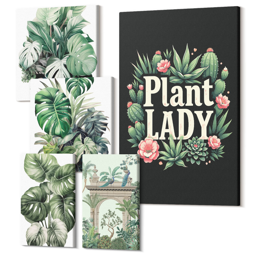 Sada 5 obrazů Květinové akcenty ve stylu Boho pro milovníky zeleně