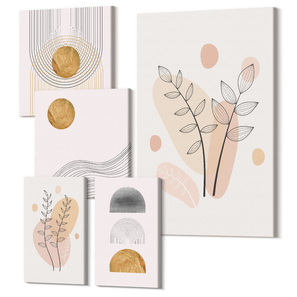 Sada obrazů pentaptych Stylové dekorace v minimalistickém designu s rostlinami