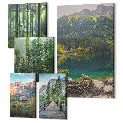 Sada 5 obrazů Přírodní krajina s výhledem na hory a lesy