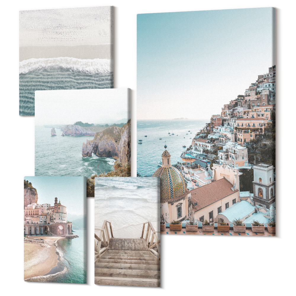 Sada obrazů pentaptych Pobřežní krajina s okouzlujícími městečky a plážemi