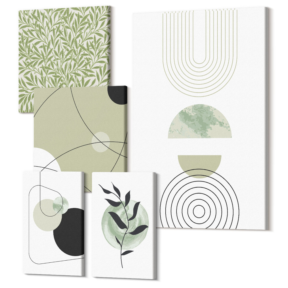 Sada 5 obrazů Abstraktní kompozice s rostlinnými motivy a tvary