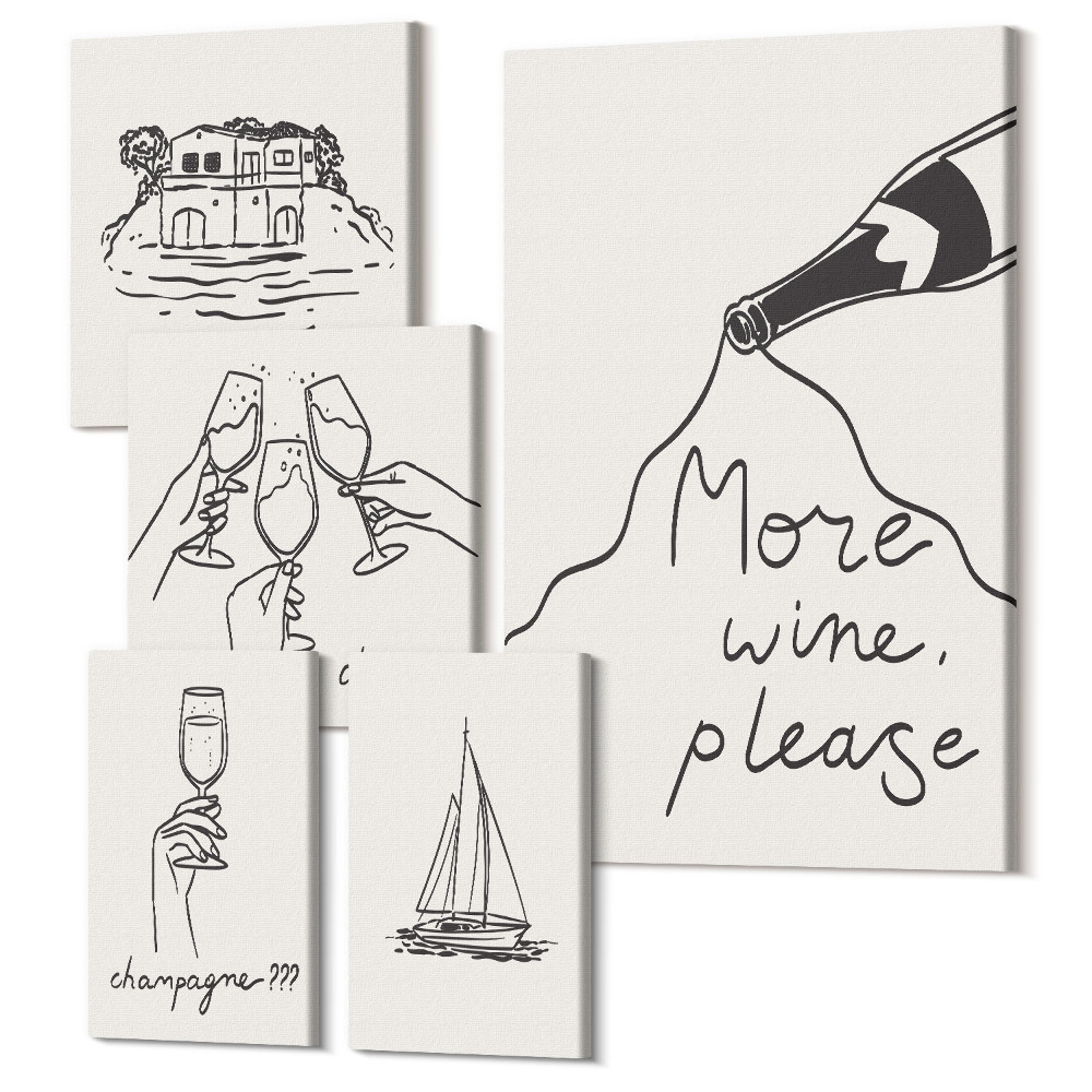 Sada obrazů pentaptych Stylové ilustrace večírku na víno a toasty