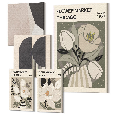 Sada 5 obrazů Stylové kompozice s květinovými a geometrickými motivy