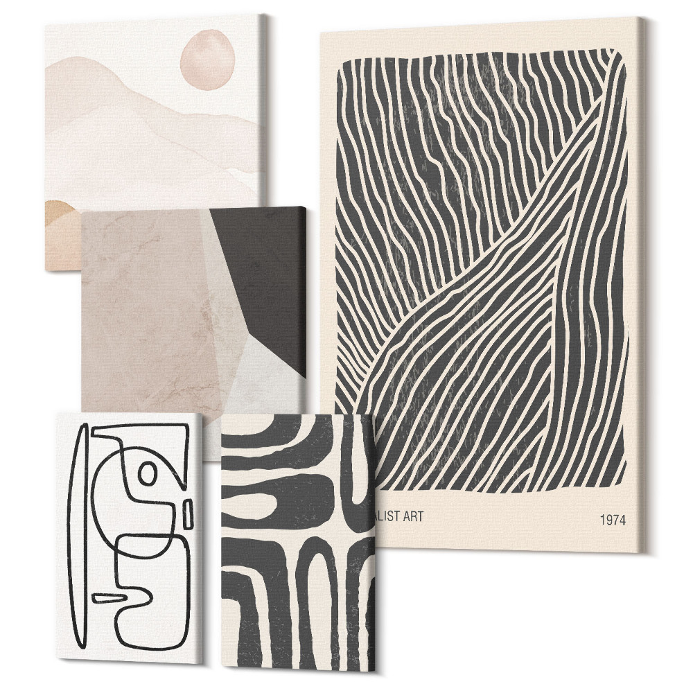 Sada obrazů pentaptych Minimalistické vzory v zemitých tónech a abstraktních formách