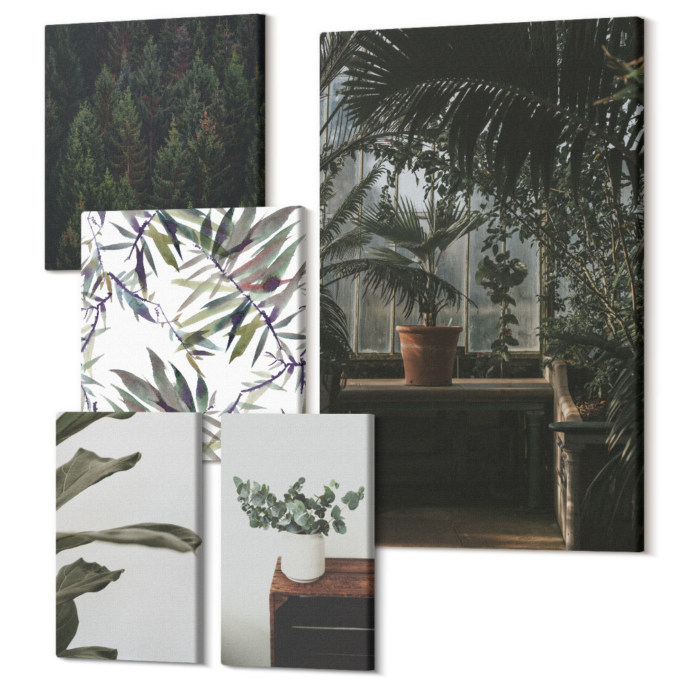 Sada obrazů pentaptych Zelená oáza rostlinných motivů a přírodních akcentů