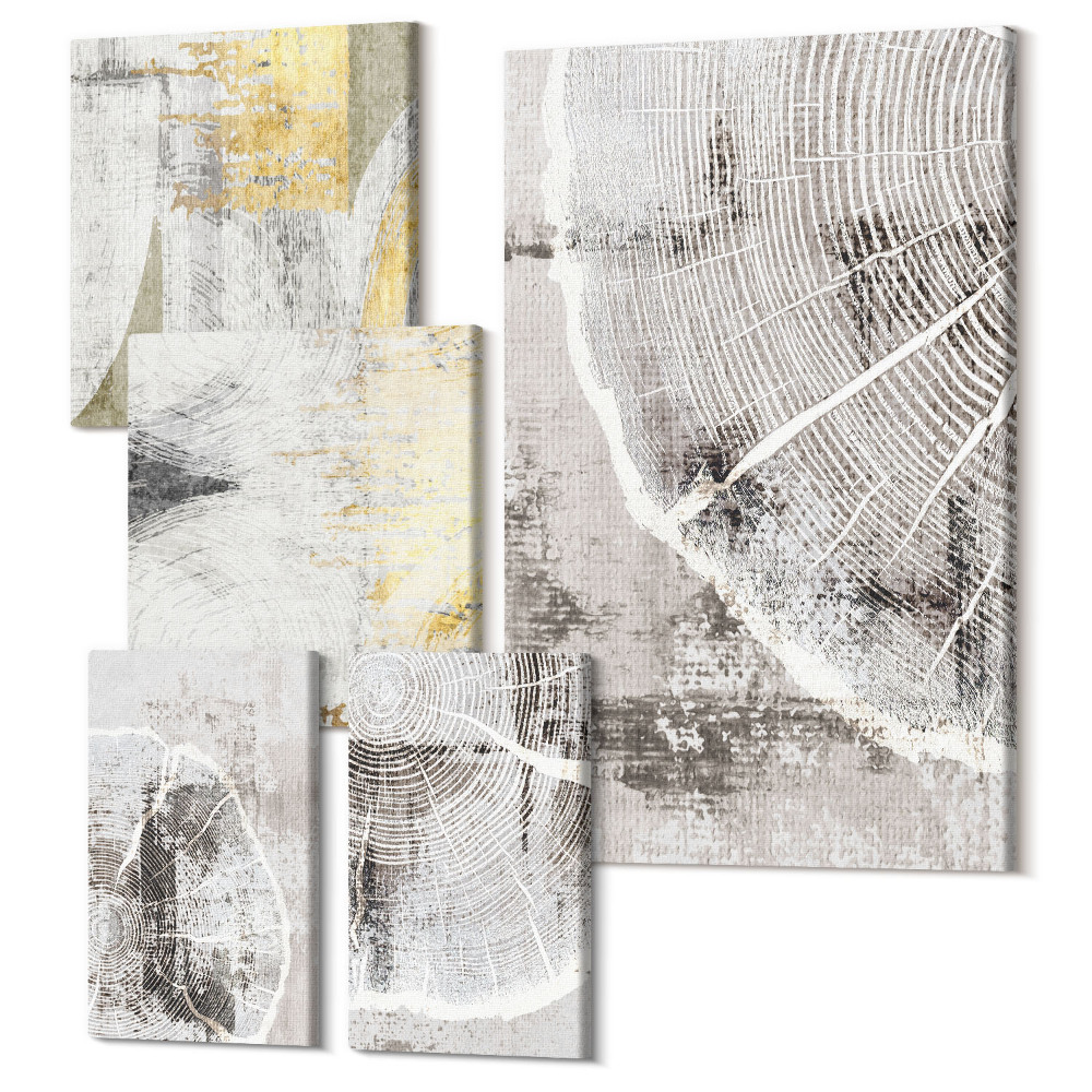 Sada obrazů na zeď pentaptych Abstraktní vzory a textury v neutrálních odstínech