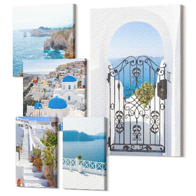 Sada obrazů pentaptych Santorini výhled na modré moře a bílé domy