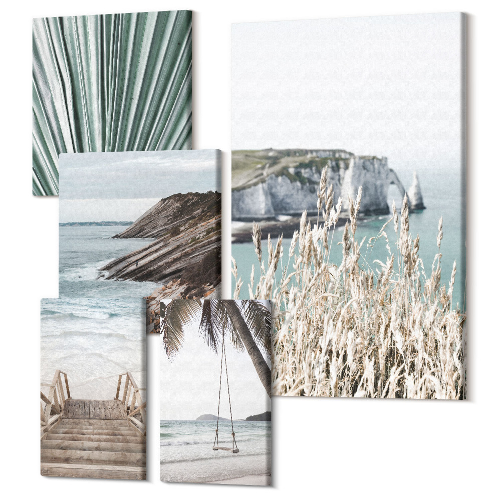 Sada 5 obrazů Pobřežní krajina s plážemi a tropickou vegetací