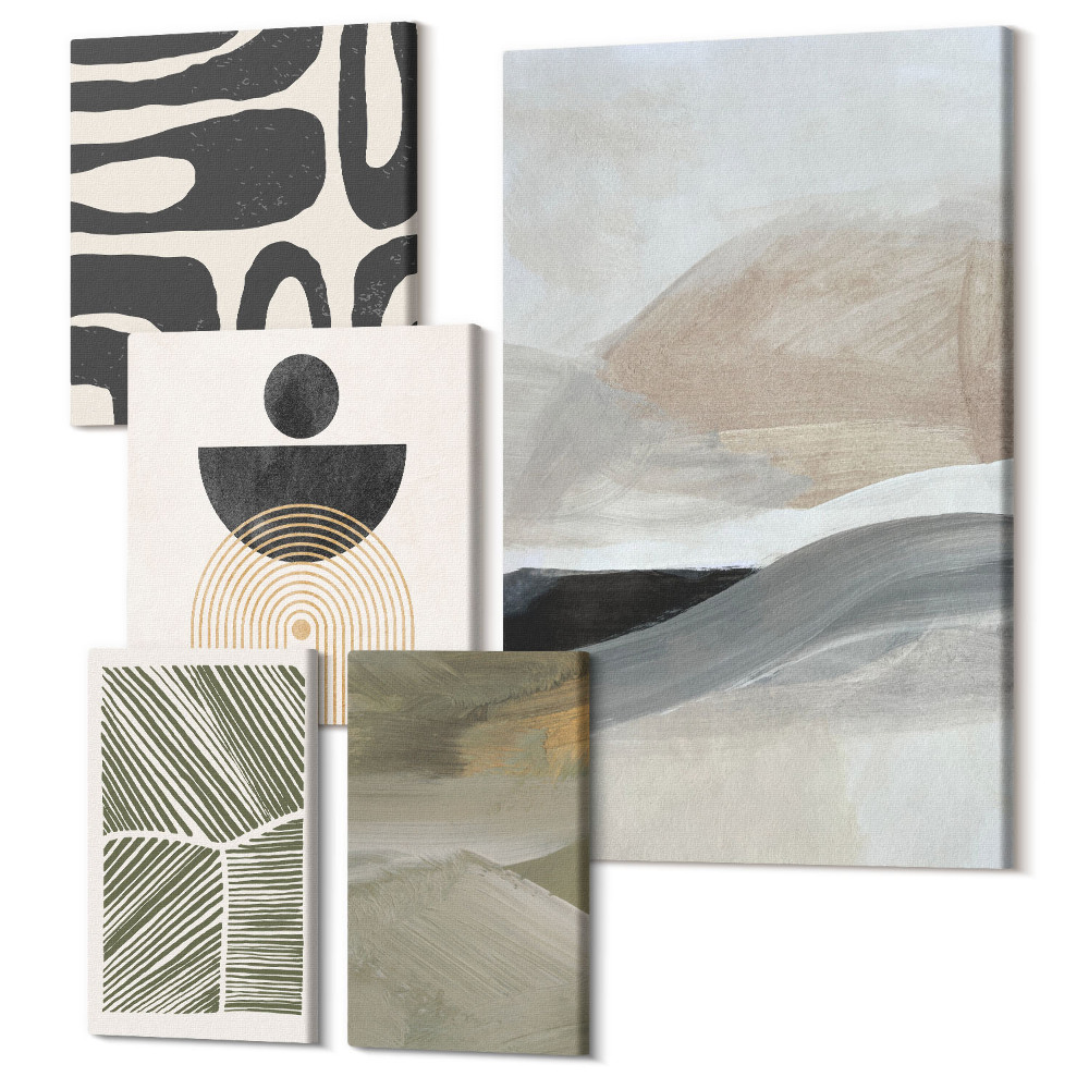 Sada 5 obrazů Abstraktní vzory a tvary v tlumených barvách