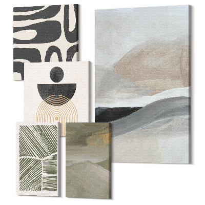 Sada 5 obrazů Abstraktní vzory a tvary v tlumených barvách