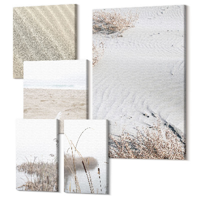 Sada obrazů na zeď pentaptych Minimalistické motivy plážové přírody a písku