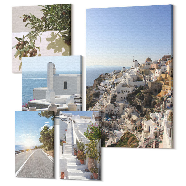 Sada 5 obrazů Santorini výhled na malebné uličky a krajinu