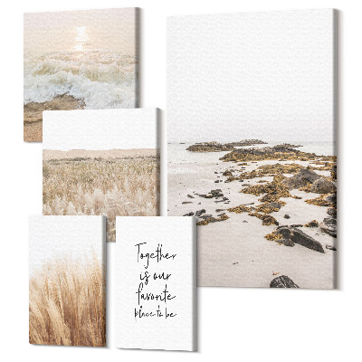 Sada 5 obrazů Přírodní plážové krajiny s přírodní tématikou a citátem