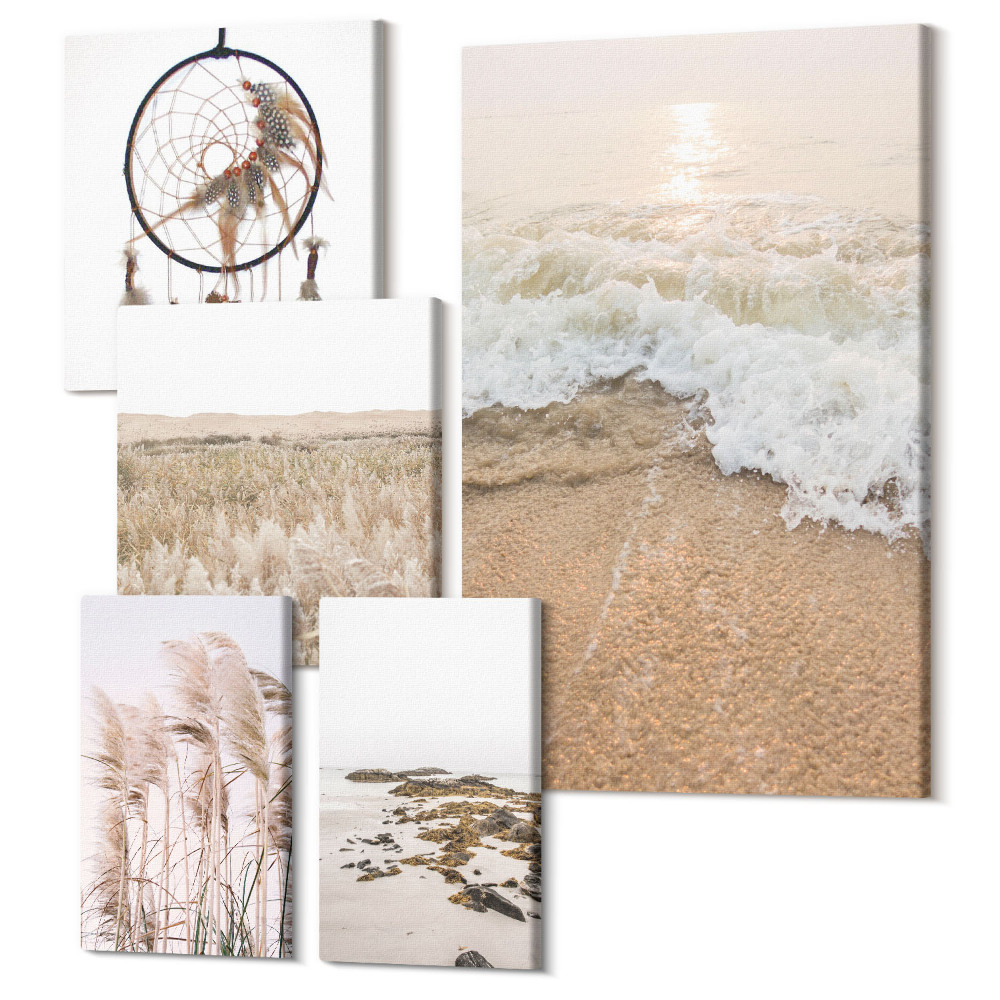 Sada obrazů pentaptych Přírodní krajiny s plážovými a rostlinnými motivy