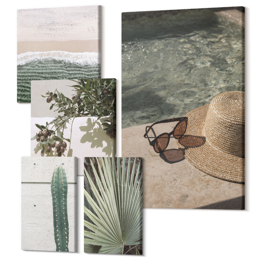 Sada 5 obrazů Letní akcenty s vegetací a relaxací u vody