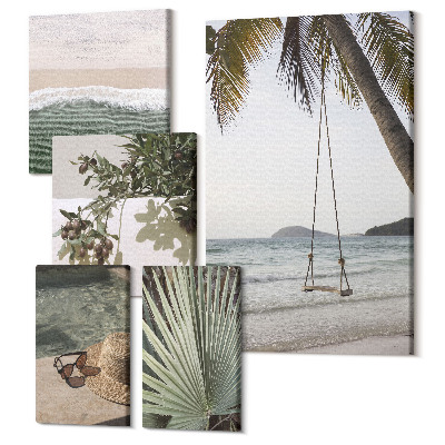 Sada obrazů pentaptych Tropické pláže, relaxace a příroda v harmonii