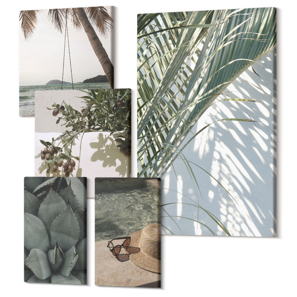 Sada 5 obrazů Tropické inspirace k relaxaci mezi rostlinami a vodou