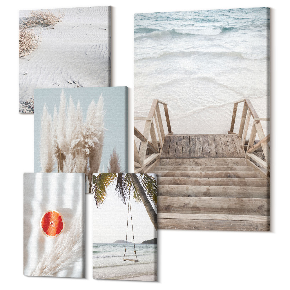 Sada obrazů pentaptych Plážové inspirace s výhledy na moře a přírodu
