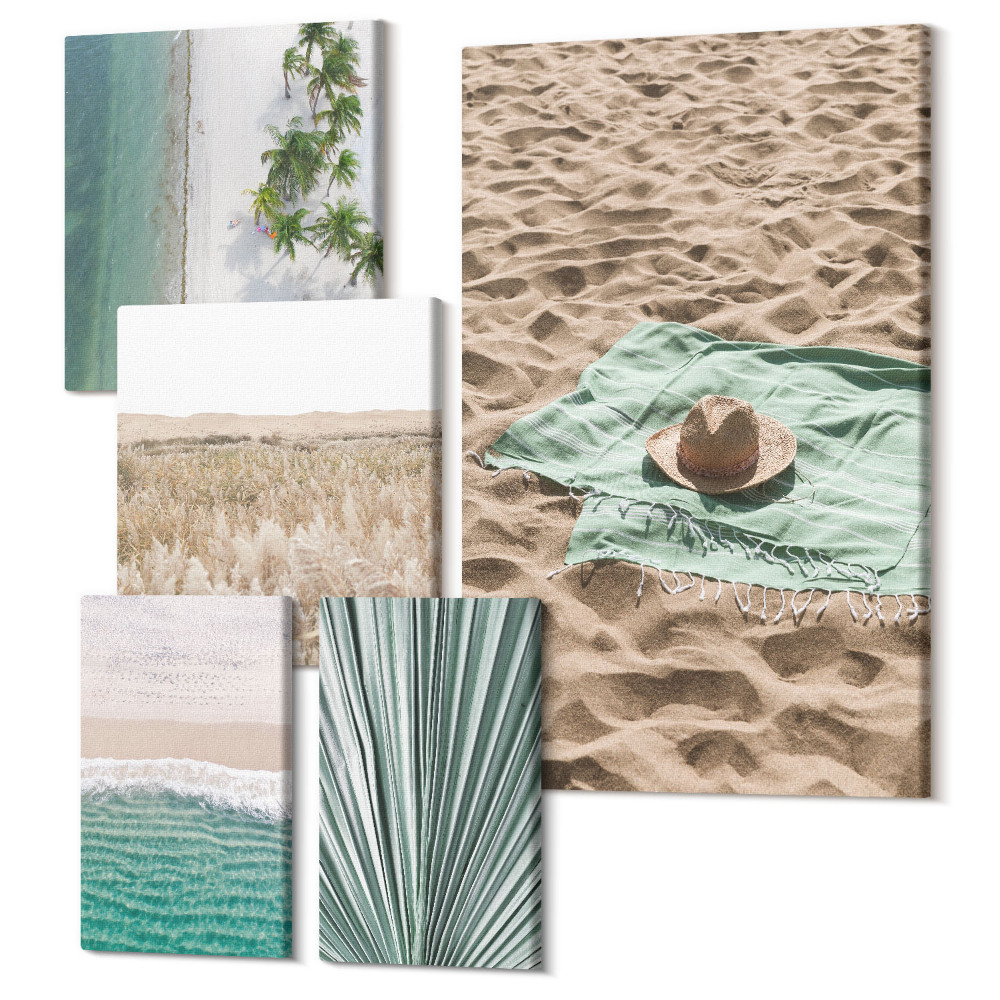 Sada obrazů pentaptych Relaxační výhled na pláž a tropickou přírodu