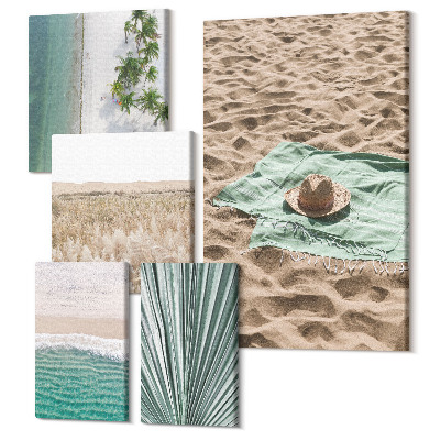 Sada obrazů pentaptych Relaxační výhled na pláž a tropickou přírodu